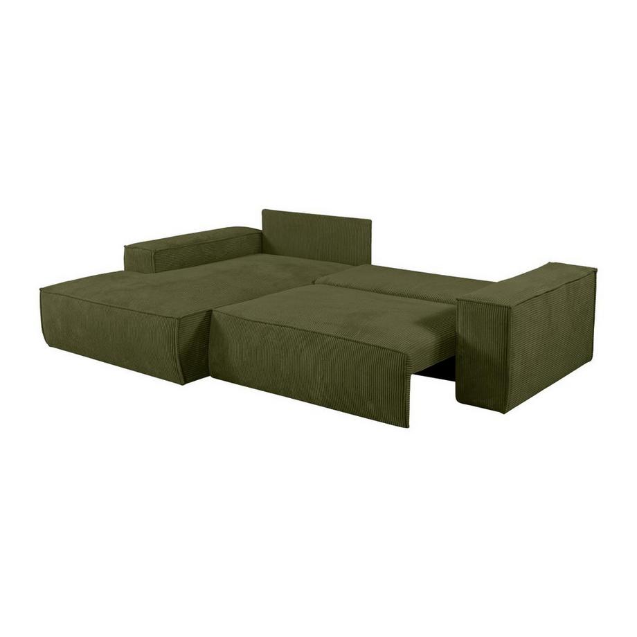 Vente-unique Ecksofa mit Schlaffunktion - Ecke links - Cord - Olivgrün - AMELIA  