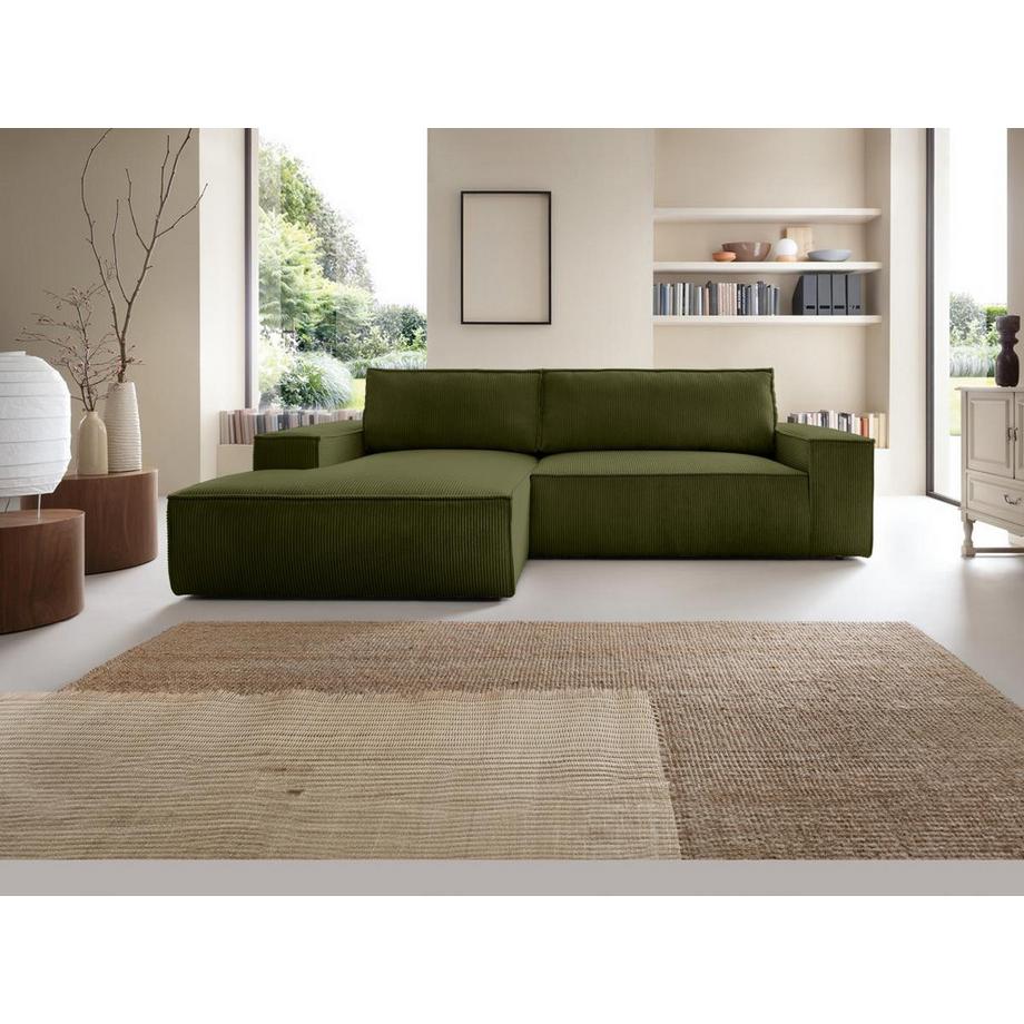 Vente-unique Ecksofa mit Schlaffunktion - Ecke links - Cord - Olivgrün - AMELIA  