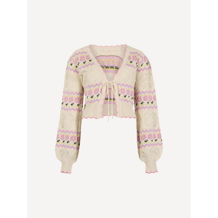 APRICOT Cardigan in maglia Pointelle con motivo a farfalla e floreale  