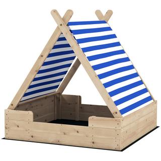 Northio  Sandkasten mit Zeltdach, 120 x 120 cm Sandkiste aus Holz Sandbox mit Bodenplane, Abnehmbarem Dach für 3-6 Jahre Kinder Natur Aosom 