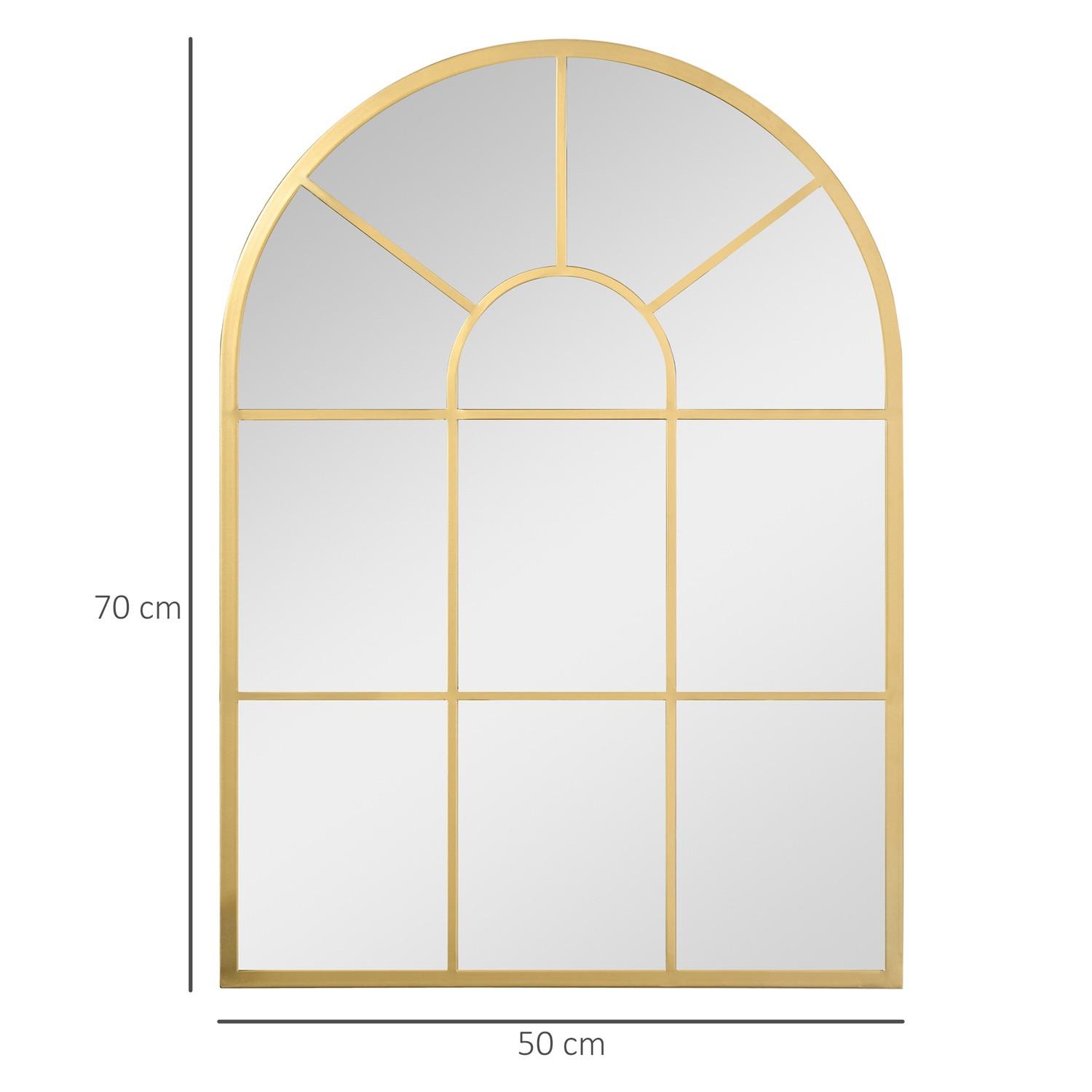 Northio  Miroir mural 70 x 50 cm, miroir de fenêtre, miroir de couloir avec cadre en métal, miroir suspendu, miroir décoratif, miroir pleine longueur, doré 