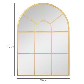 Northio  Miroir mural 70 x 50 cm, miroir de fenêtre, miroir de couloir avec cadre en métal, miroir suspendu, miroir décoratif, miroir pleine longueur, doré 