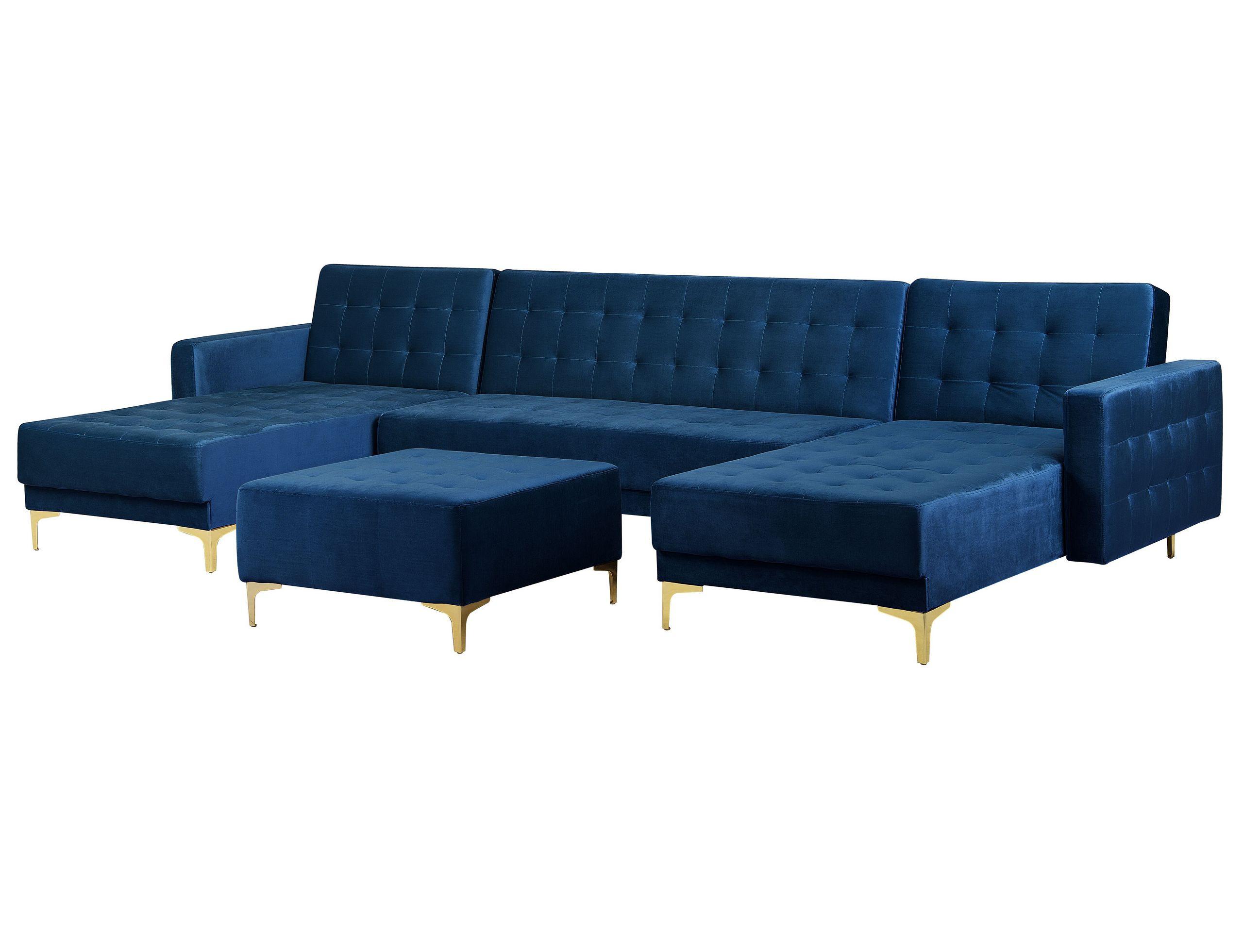 Beliani U-förmiges Sofa mit Ottomane aus Samtstoff Modern ABERDEEN  