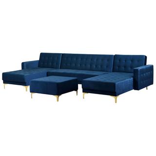 Beliani U-förmiges Sofa mit Ottomane aus Samtstoff Modern ABERDEEN  