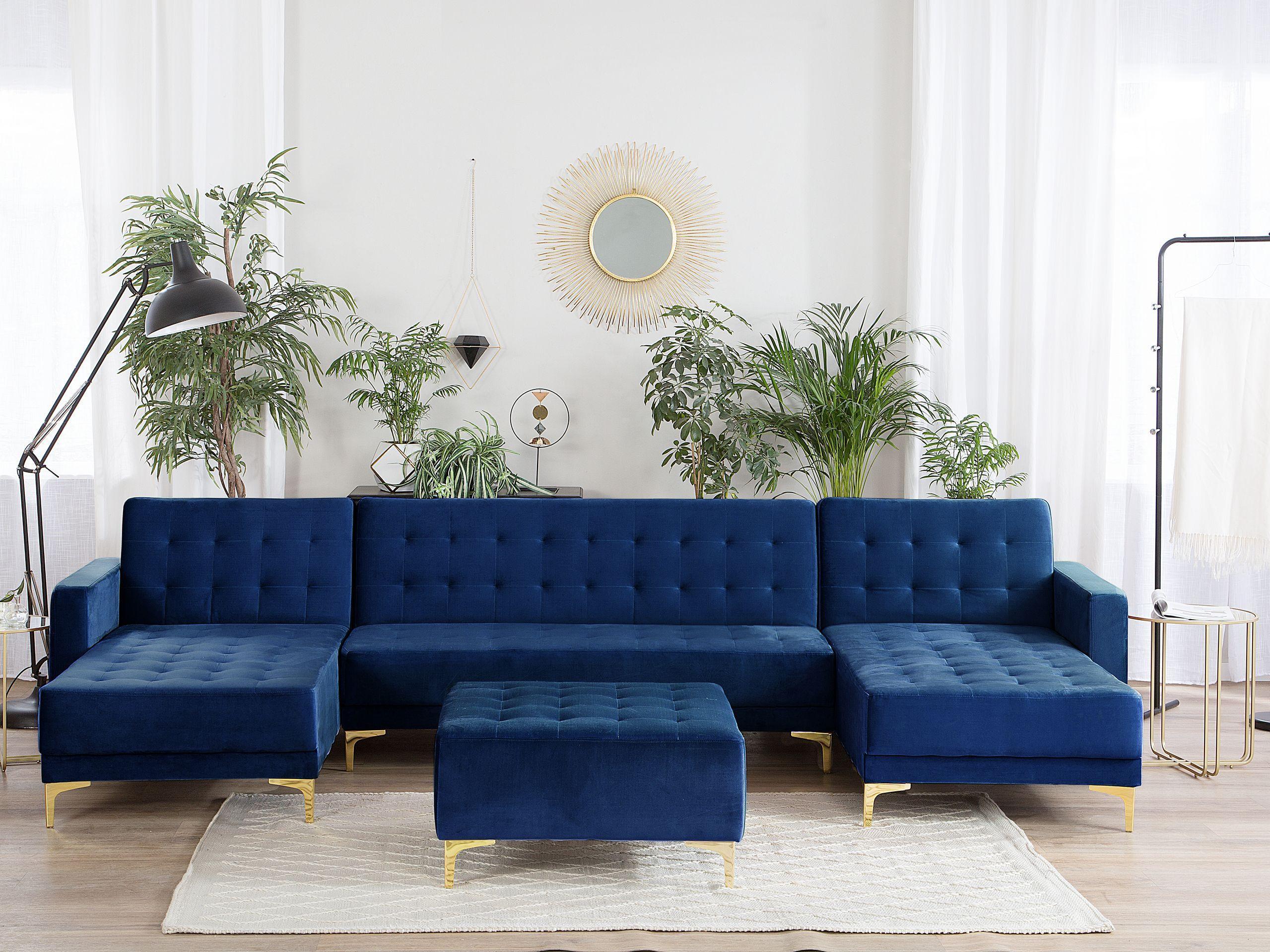 Beliani U-förmiges Sofa mit Ottomane aus Samtstoff Modern ABERDEEN  