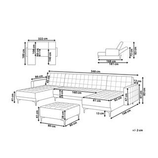 Beliani U-förmiges Sofa mit Ottomane aus Samtstoff Modern ABERDEEN  