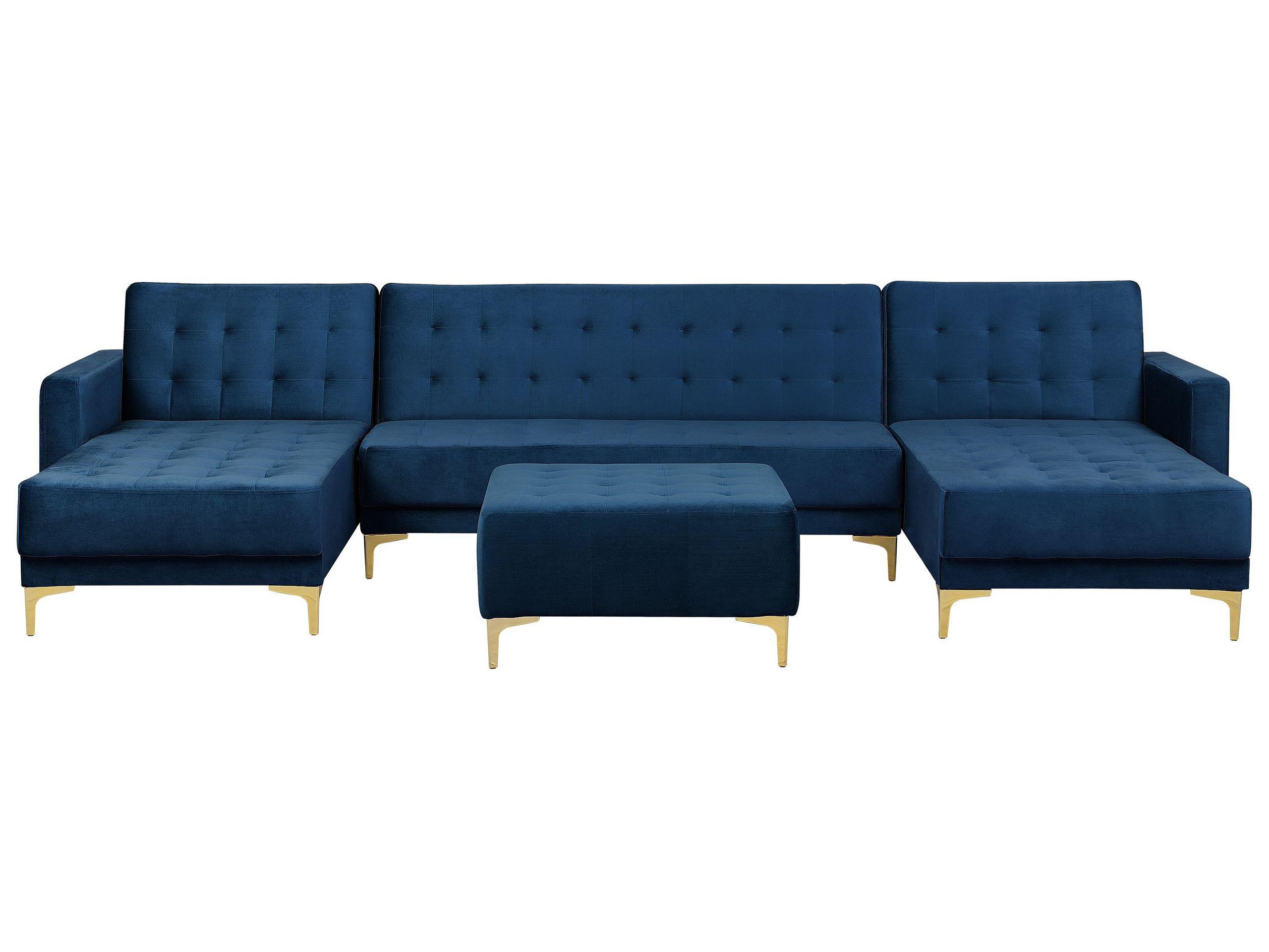 Beliani U-förmiges Sofa mit Ottomane aus Samtstoff Modern ABERDEEN  