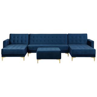 Beliani U-förmiges Sofa mit Ottomane aus Samtstoff Modern ABERDEEN  