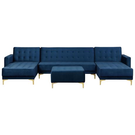 Beliani U-förmiges Sofa mit Ottomane aus Samtstoff Modern ABERDEEN  