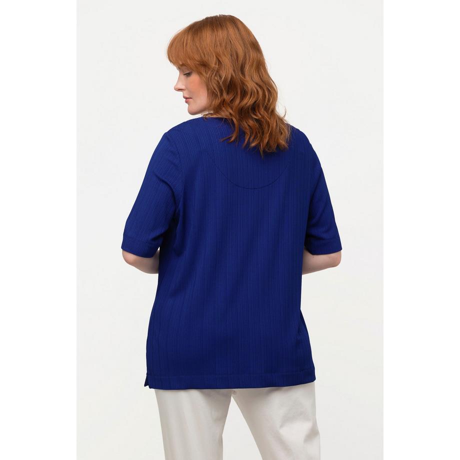 Ulla Popken Maglia Slinky Costine Scollo a V Mezze Maniche  