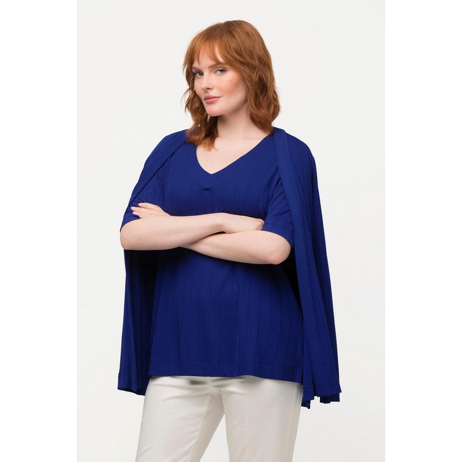 Ulla Popken Maglia Slinky Costine Scollo a V Mezze Maniche  