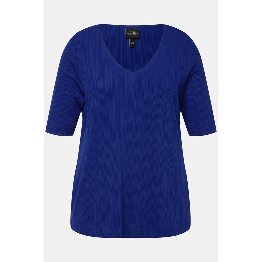 Ulla Popken Maglia Slinky Costine Scollo a V Mezze Maniche  