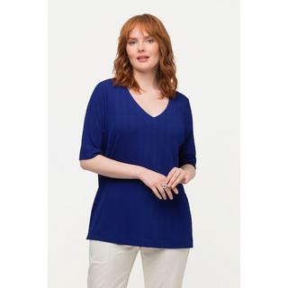 Ulla Popken  Maglia in tessuto fluente con texture a costine, scollo a V e mezze maniche 