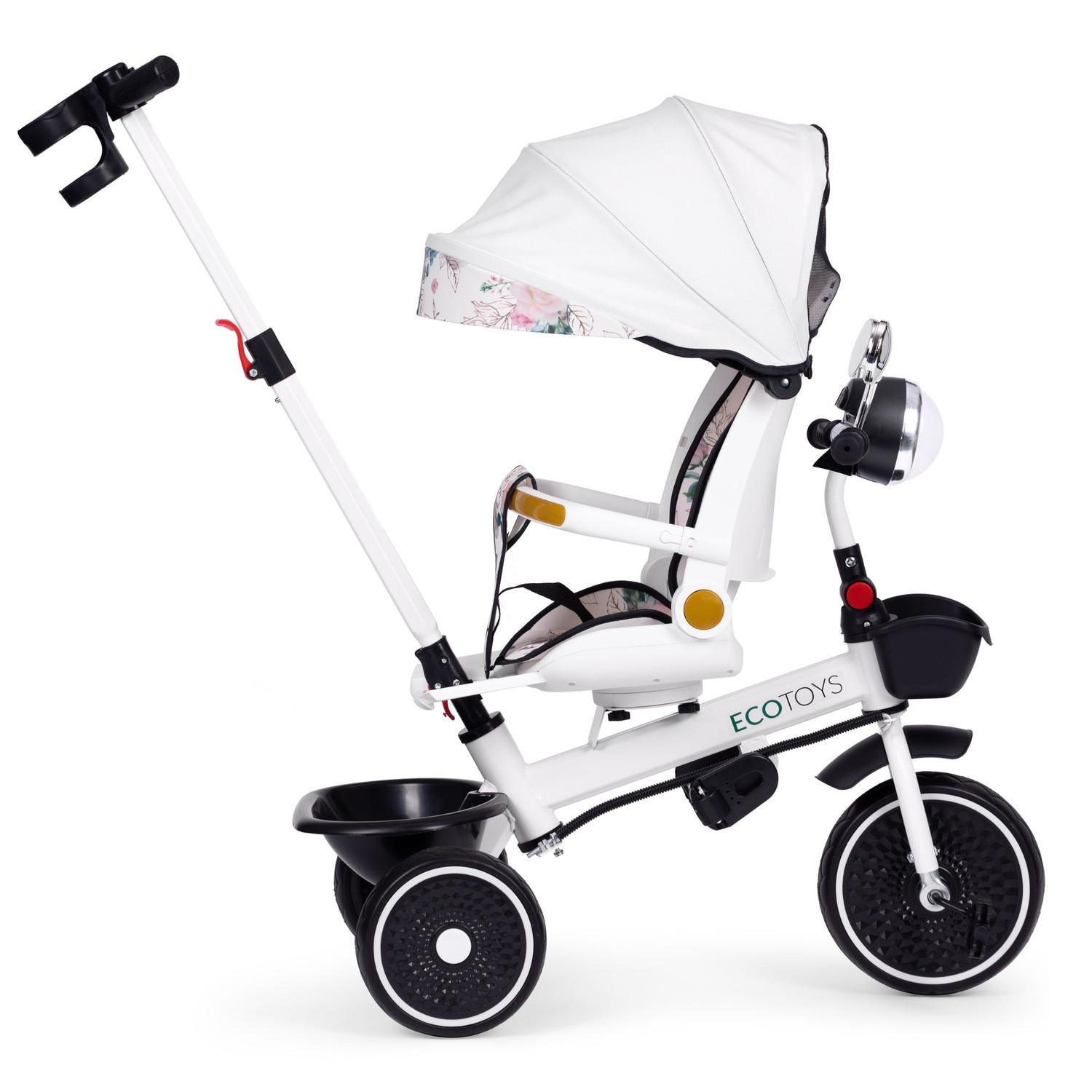 Northix  Poussette tricycle pour enfants avec siège pivotant, poignée de poussée et auvent 