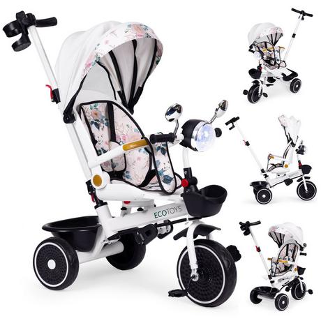 Northix  Poussette tricycle pour enfants avec siège pivotant, poignée de poussée et auvent 