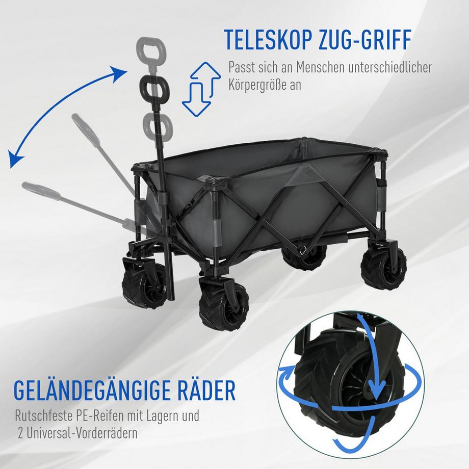 Northio  Bollerwagen Faltbarer Handwagen 360°, Gartenwagen Mit Teleskopgriff, Bis 20 Kg, Verstellbare Griffhöhe 