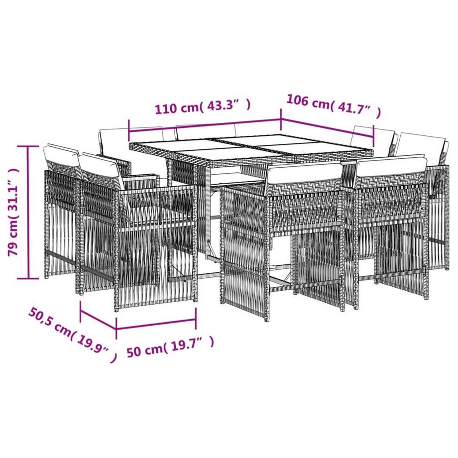 VidaXL Ensemble de salle à manger de jardin rotin synthétique  