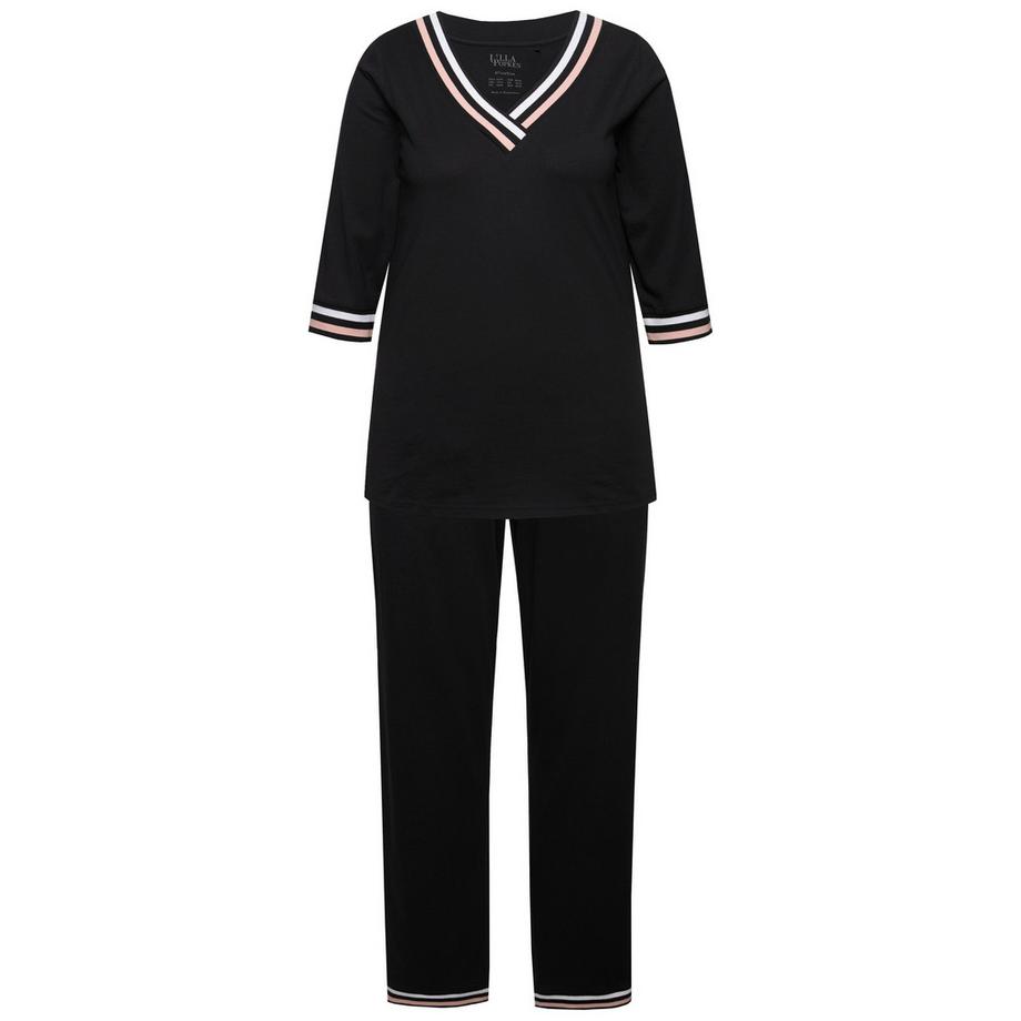 Ulla Popken Pyjama Rayures Décoratives Col V Manches 3/4  