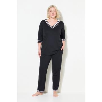 Pyjama à col V et manches 3/4, rayures décoratives