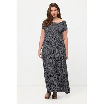 Robe smockée, ligne en A, décolleté carré, manches courtes