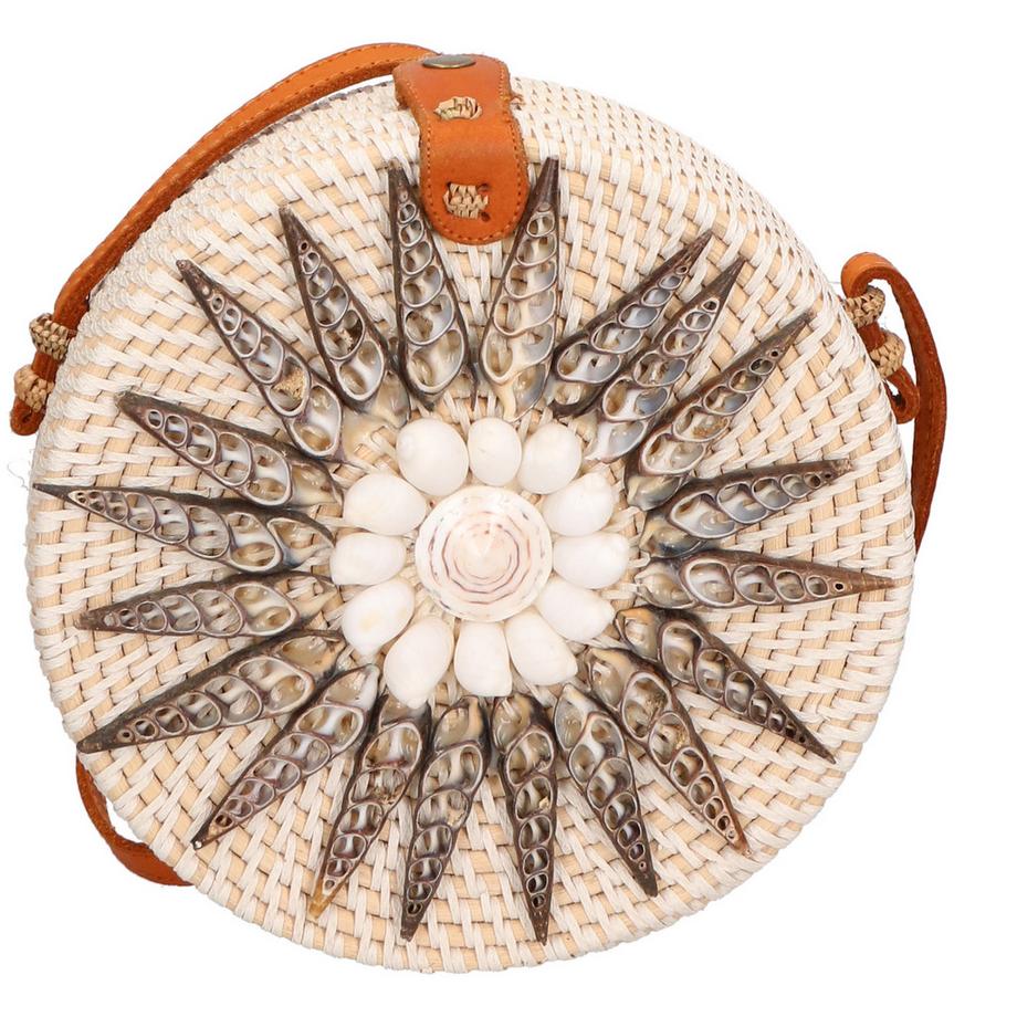 Gave Lux Sac bandoulière rond tressé avec ornement coquillage  