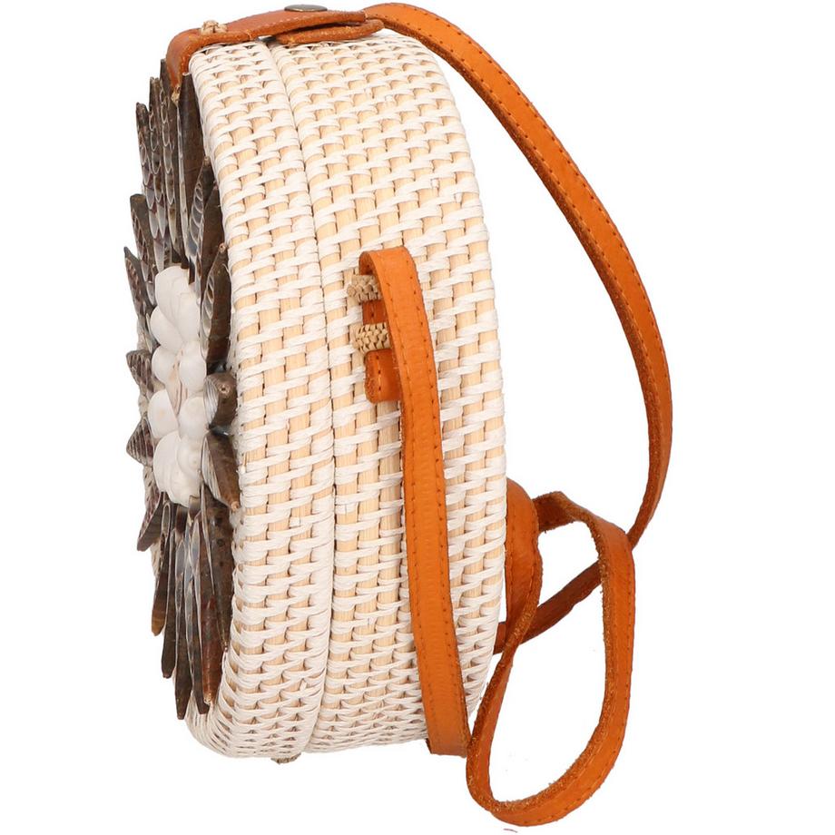 Gave Lux Sac bandoulière rond tressé avec ornement coquillage  