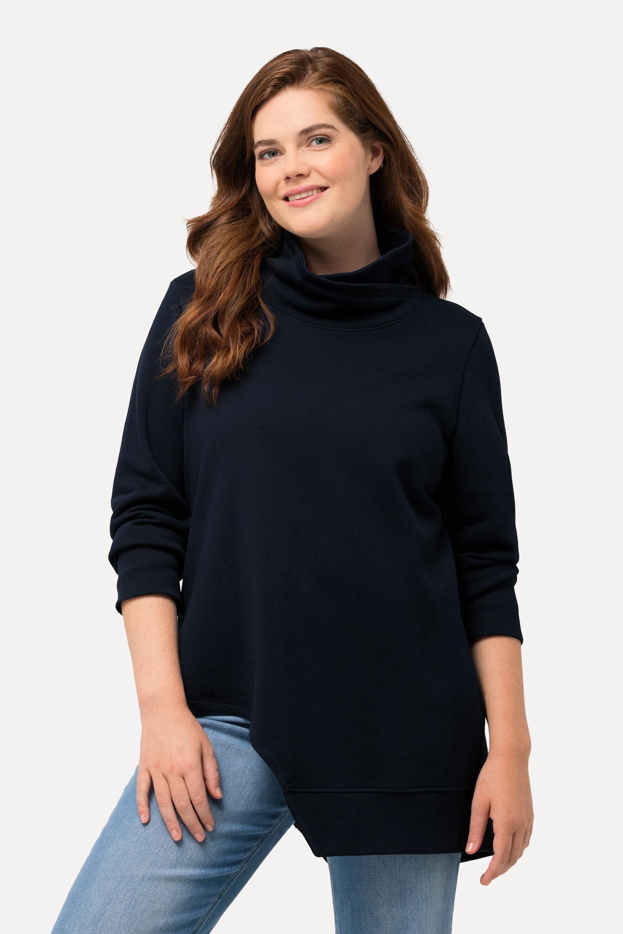 Ulla Popken  Sweat-shirt long en coton bio. Découpe, manches longues et col montant. 