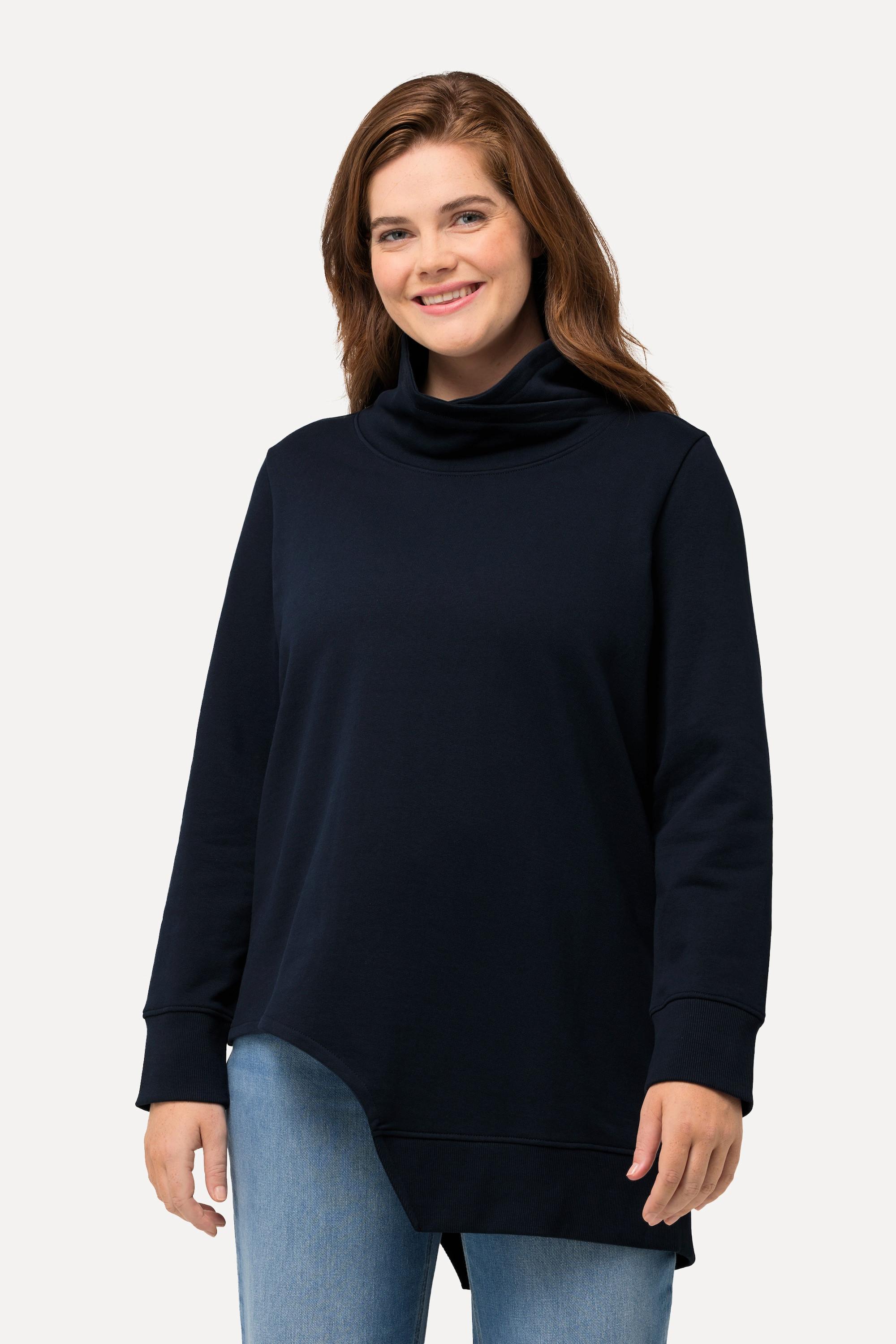 Ulla Popken  Sweat-shirt long en coton bio. Découpe, manches longues et col montant. 