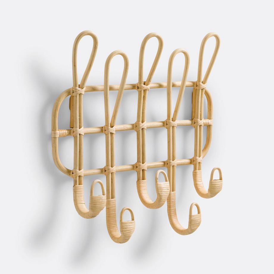 Patère 5 double crochets rotin