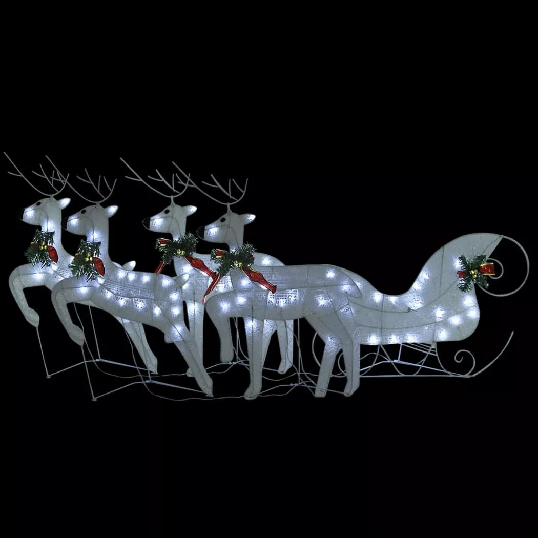 VidaXL - Décoration de noël avec rennes et traîneau, One Size, Blanc