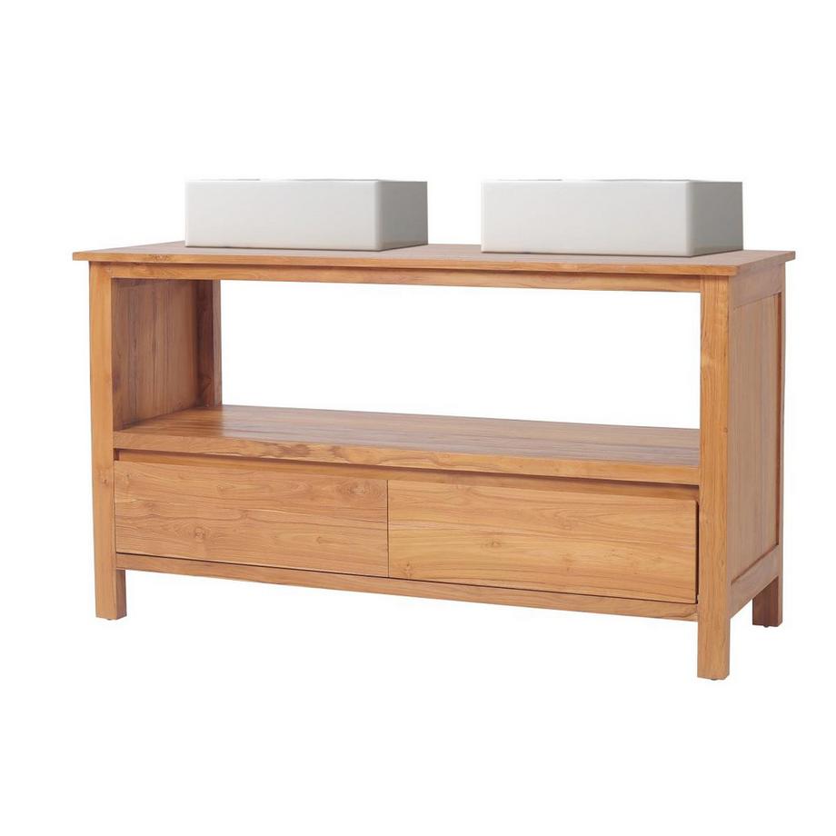 Vente-unique Mobile per bagno con lavabo doppio 135 cm in Teak - KETAPANG  