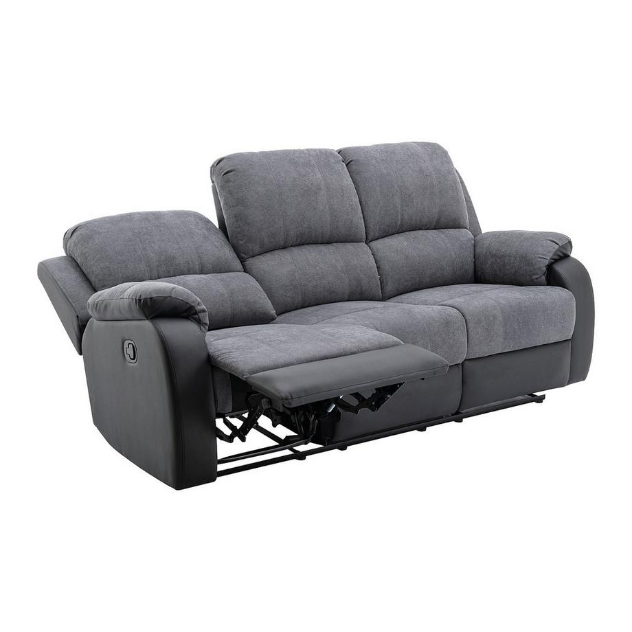 Vente-unique Canapé 3 places et fauteuil relax en microfibre et simili gris et noir BRODY  