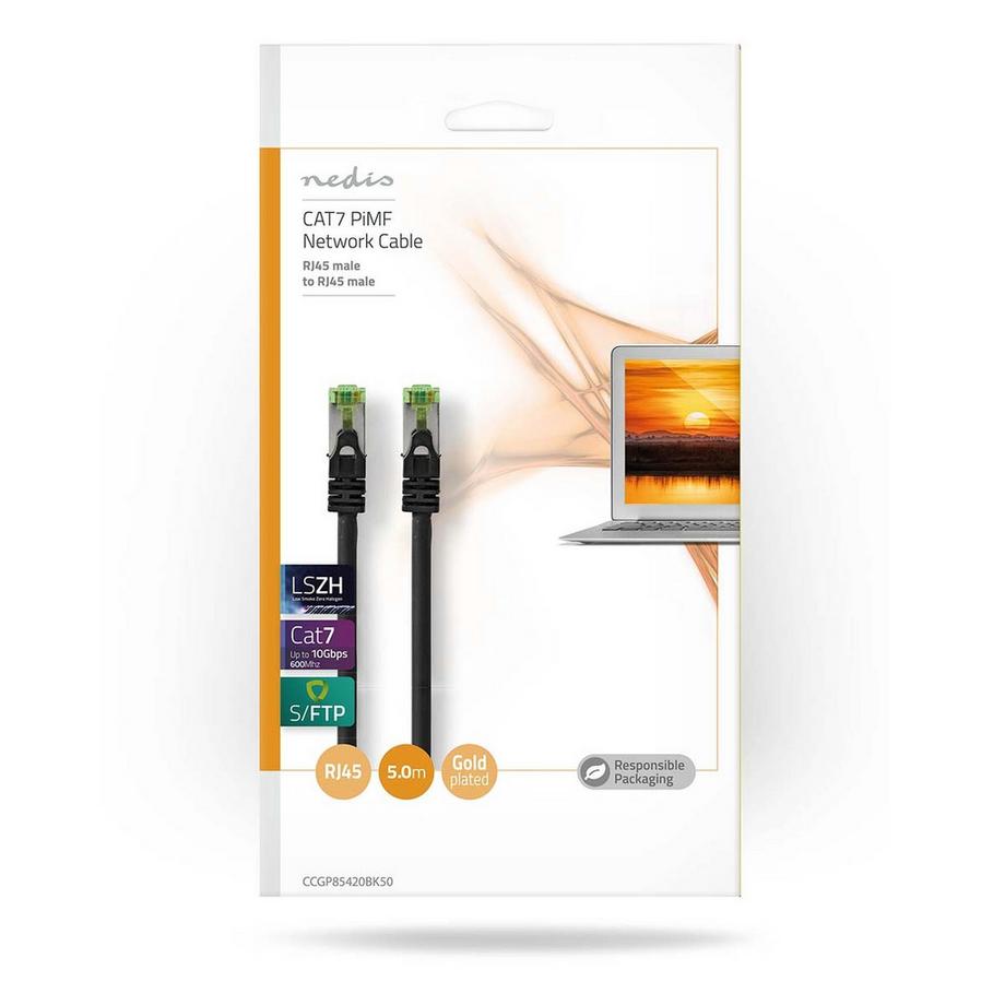 Nedis  Cavo di rete CAT7 | S/FTP | RJ45 maschio | RJ45 maschio | 5,00 m | Senza strappo | Rotondo | LSZH | Nero | Busta 