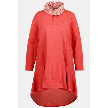 Ulla Popken  Robe en molleton, ligne A, col montant drapé, manches longues 