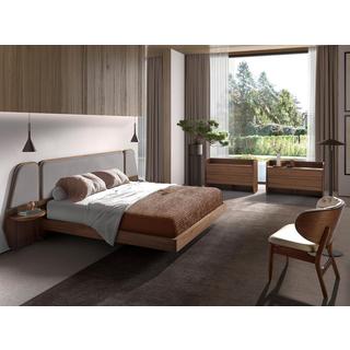 ANGEL CERDA Fauteuil en similicuir sable et noyer  