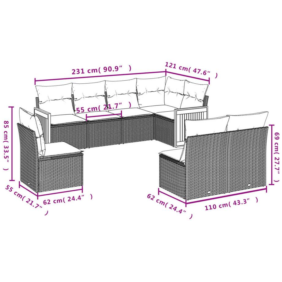 VidaXL set divano da giardino Polirattan  