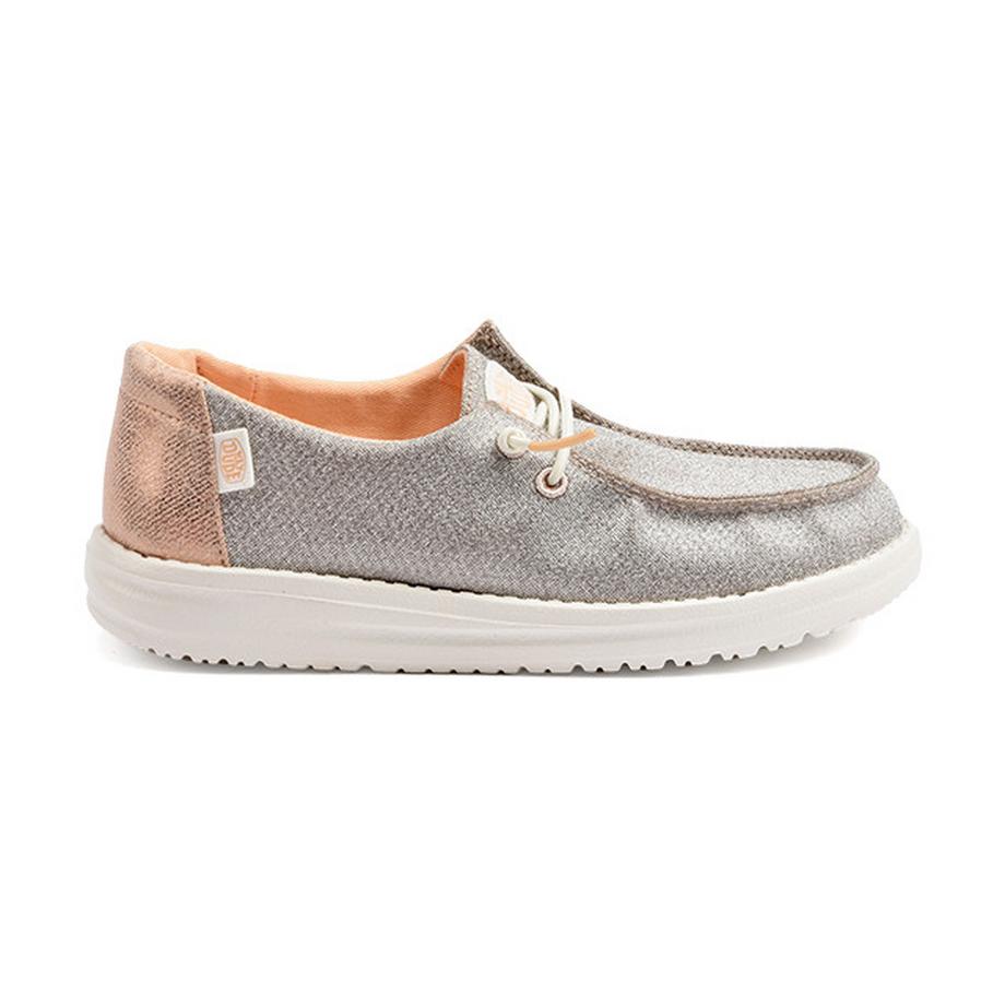 HEY DUDE Wendy Youth Metallic Sparkle Sneakers Slip-On  