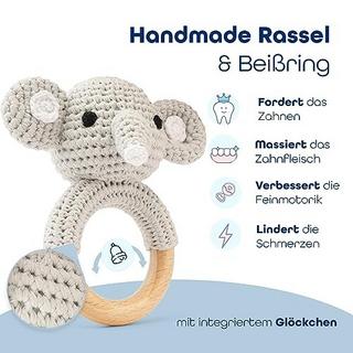 Activity-board  Babygeschenk Junge [6-teilig] für Neugeborene | handgefertigtes Spielzeug, Spucktuch, 