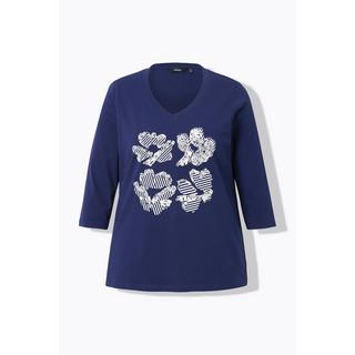 Ulla Popken  Maglia classica con fiori, scollo a V e maniche a 3/4 