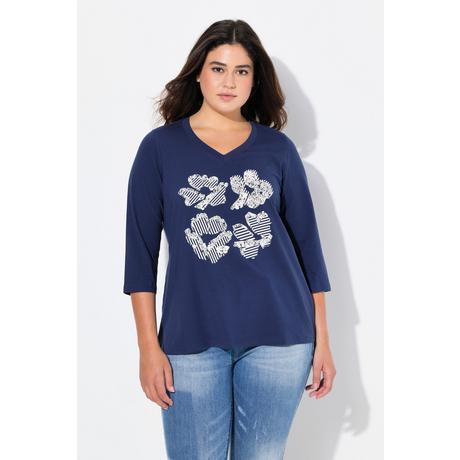 Ulla Popken  Maglia classica con fiori, scollo a V e maniche a 3/4 