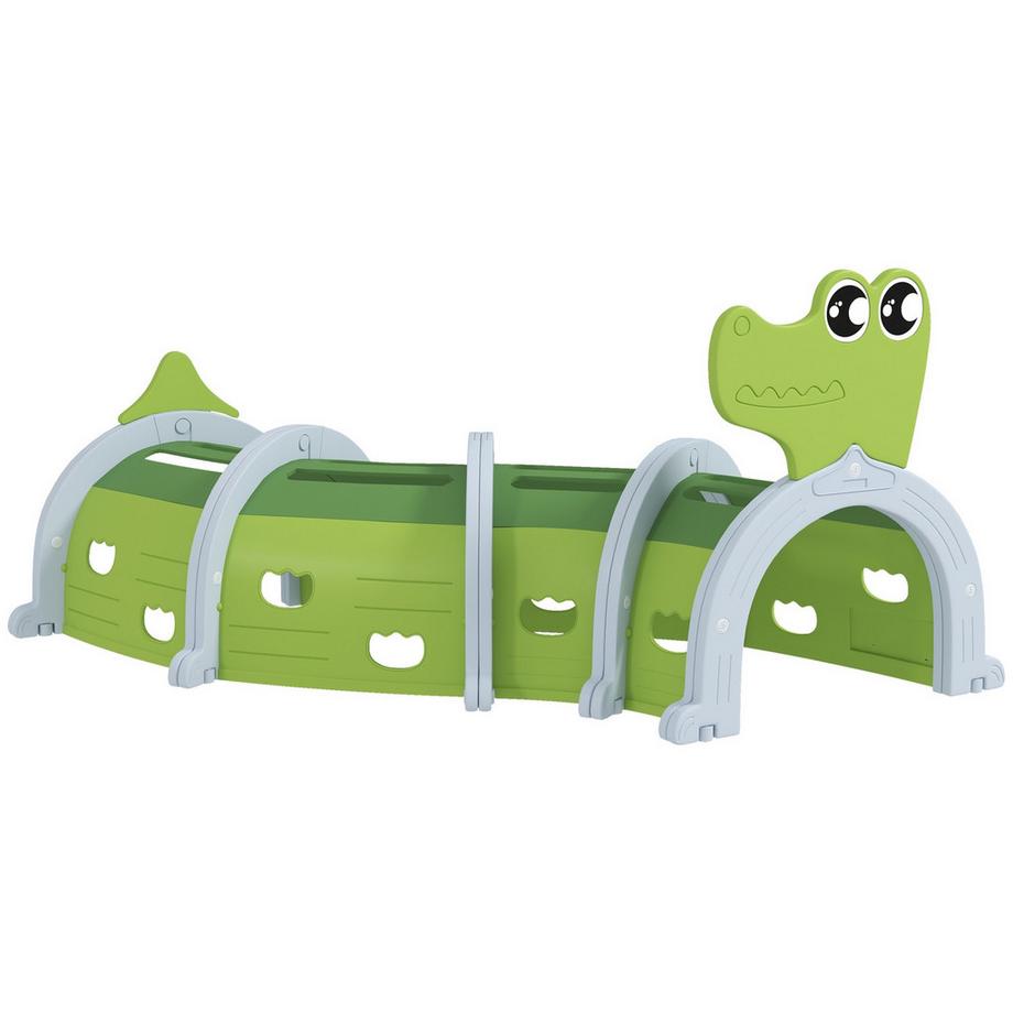 Northio  Tunnel rampant pour enfants, tunnel de jeu 194 cm, en crocodile de dessin animé, tunnel enfants, pour enfants de 3 à 6 ans, plastique, intérieur extérieur, vert 