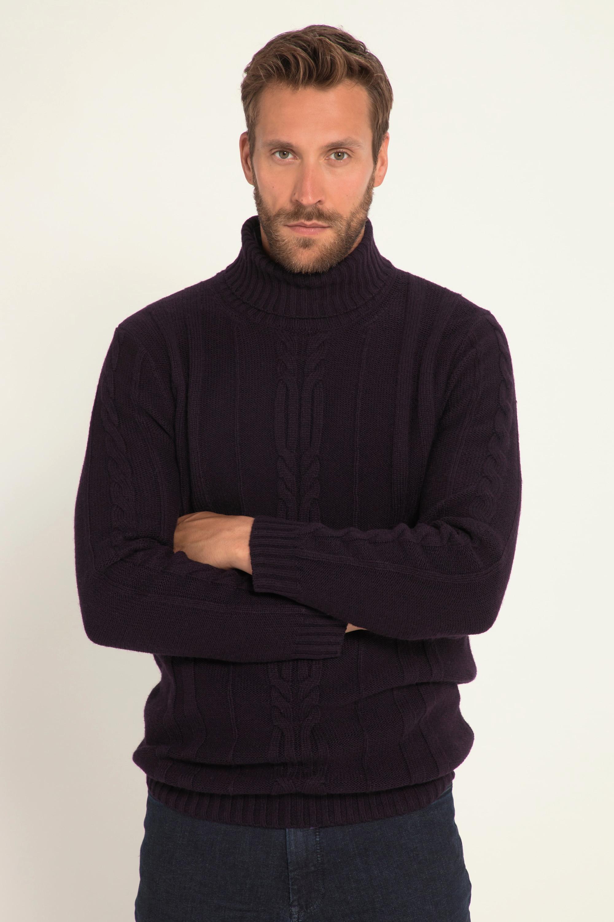 JP1880  Rollkragenpullover, Wollmix, vorne Zopfmuster 