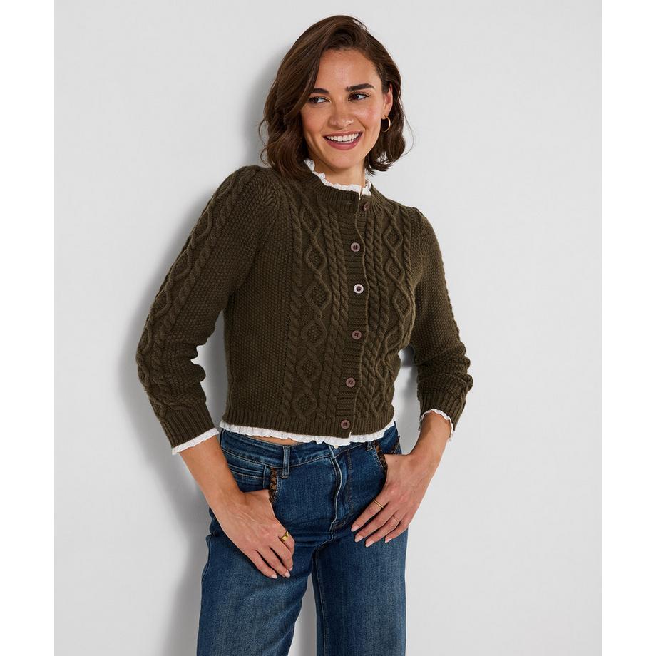Cardigan en Maille Torsadée à Bordure Tissée Claudia
