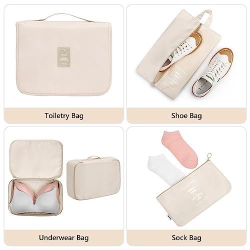 Only-bags.store  8-teilige Packwürfel, Kleidersäcke, Kofferorganisation für Urlaub und Reisen, Packwürfelset, Reisewürfel, Ordnungssystem für Koffer - Beige 