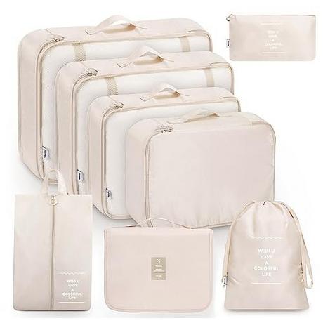 Only-bags.store  8-teilige Packwürfel, Kleidersäcke, Kofferorganisation für Urlaub und Reisen, Packwürfelset, Reisewürfel, Ordnungssystem für Koffer - Beige 