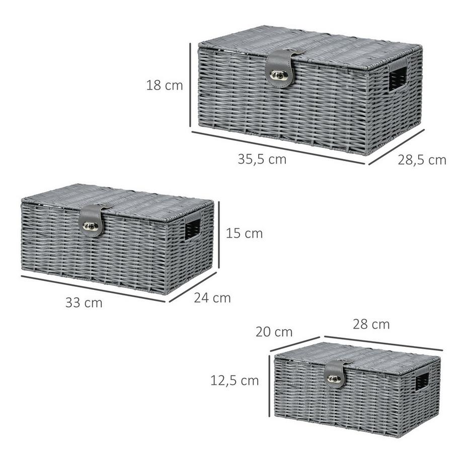Northio Aufbewahrungsboxen 3Er-Set Mit Deckel & Schnallen, 18L/12L/7L, Für Wohnzimmer, Grau  