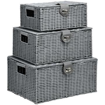 Lot De 3 Boîtes De Rangement Avec Couvercles Et Boucles, 18 L/12 L/7 L, Pour Salon, Gris