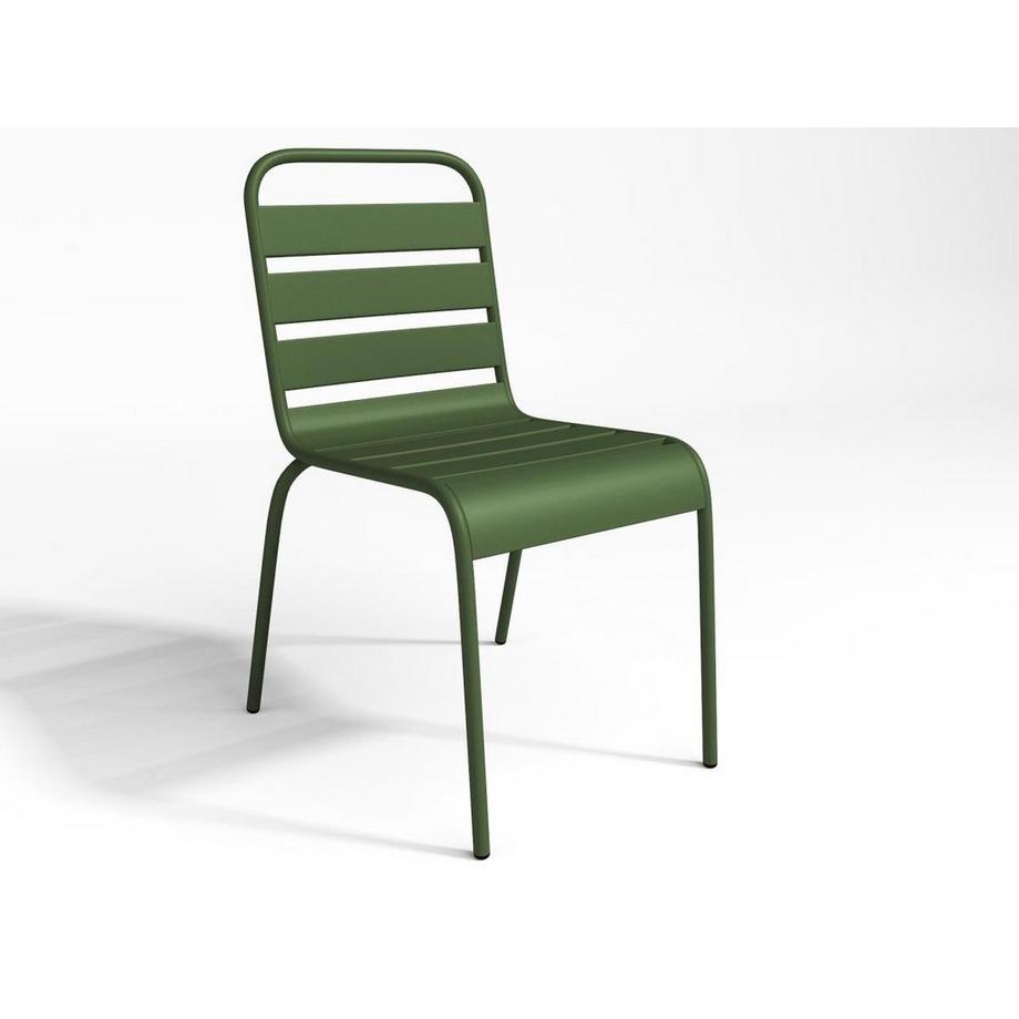 Vente-unique Salle à manger de jardin en métal - une table D.60cm et 2 chaises empilables - Kaki - MIRMANDE de MYLIA  