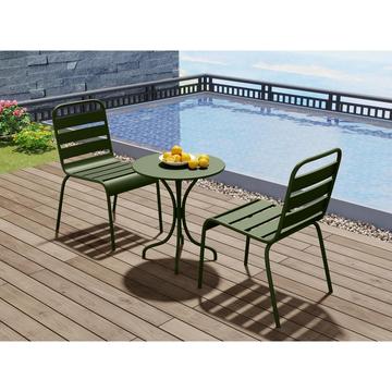 Garten-Essgruppe: Tisch D. 60 cm + 2 stapelbare Stühle - Metall - Khaki - MIRMANDE von MYLIA