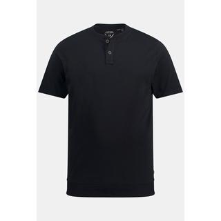 JP1880  T-shirt Henley ventre confort, manches courtes et col rond noir 